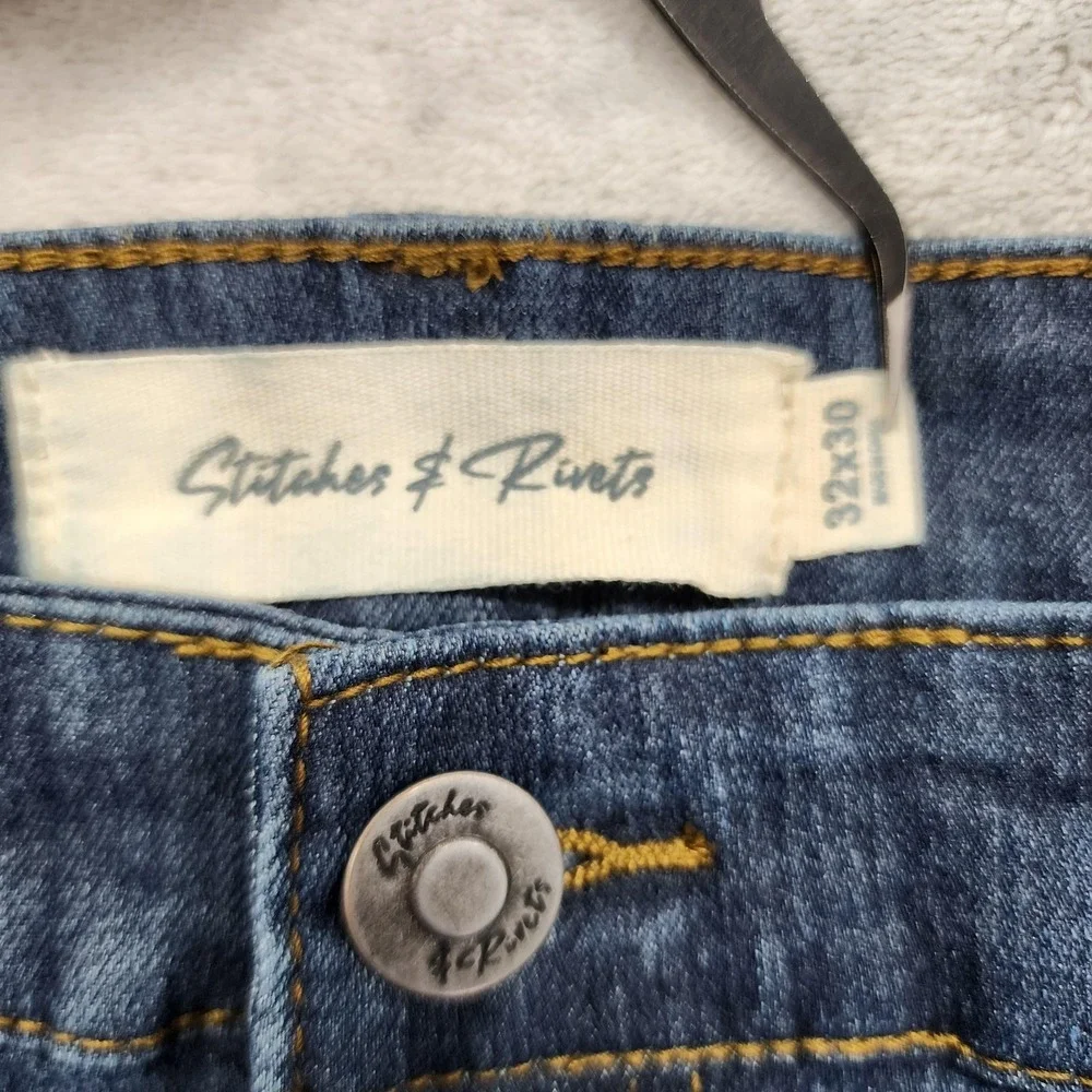 Stitches & Rivets Jeans Mens 32x30 Blue Regular Straight Stretch Denim Casual